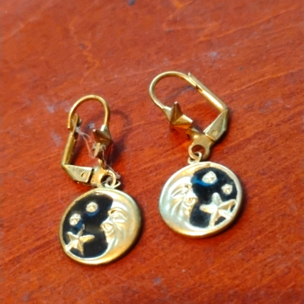 Cute gold and black moon and star earrings